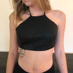 Black Faux Leather Halter